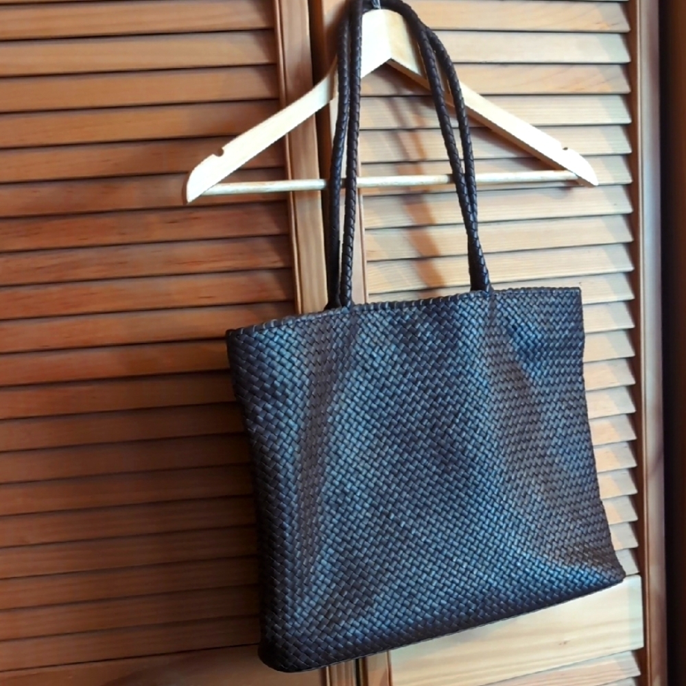 Quince NWOT Italian Leather Handwoven Tote - Dark Brown